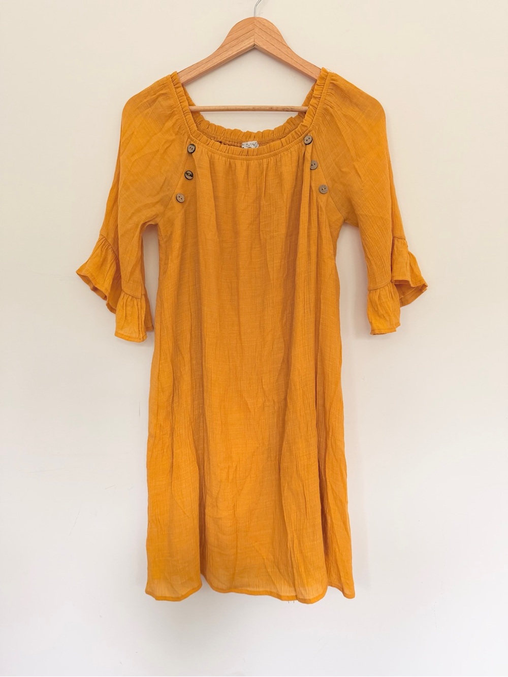 Naïf Mustard Yellow Women's Cotton Peasant Dress Petite Medium Boho Cottagecore